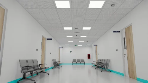 Hospital Corridor with Sanitising Lights